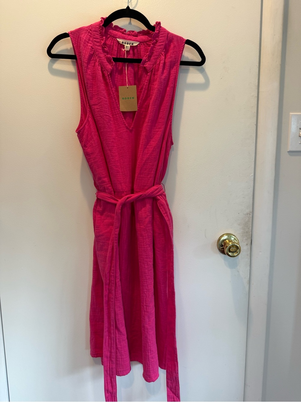Boden Hot Pink Sleeveless Mini Dress with Waist Tie
